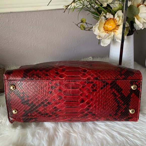 Michael Kors Red Leather Hamilton Tote Bag Large Exotic Python Purse - Picture 9 of 16